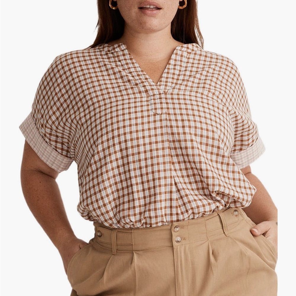 Madewell Tan Checkered Blouse